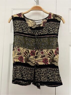 Floral & Animal Print Sleeveless Tank - Black/Cream with Pink